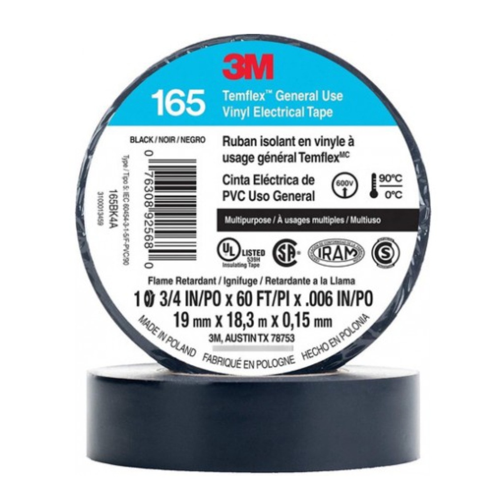 3M TEIPE ELEC 165 NEGRO 3/4 x 18.3 M