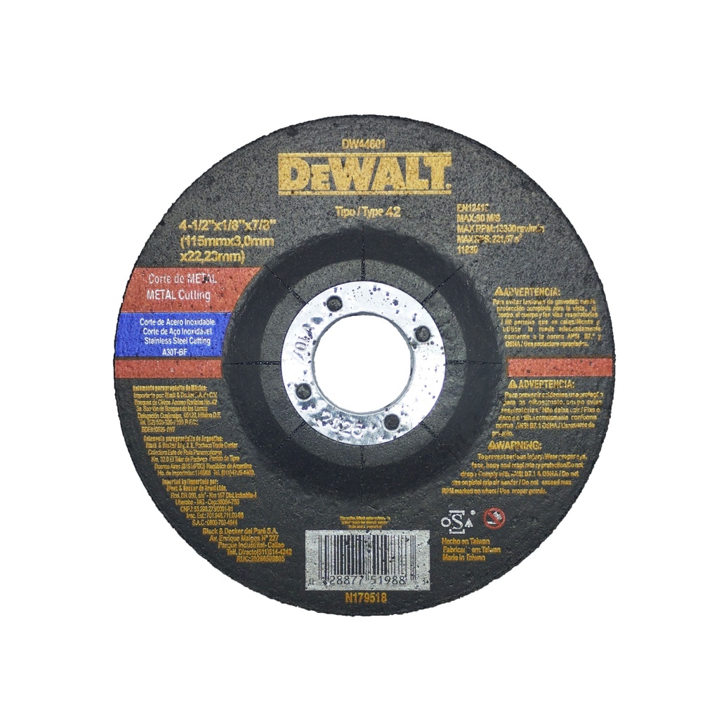 DEWALT DISCO C/METAL 4" 1/2x1/8x7/8 3mm CURV