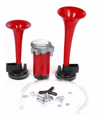 SET DE CLAXON AIRE T-TROMPETA MOD. 12V ROJO 2UNI